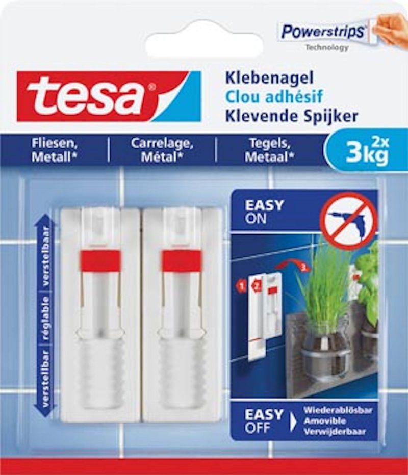 Tesa verstelbare klevende Spijker Tegel Metaal 3 KG-2 stuks