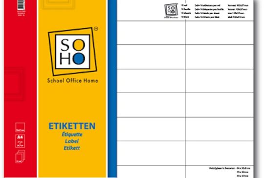SOHO Etiketten A4 105x37mm 10 vel a 16 stuks