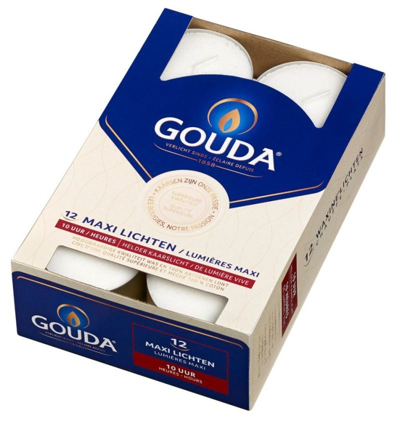 Gouda waxinelicht maxi 10 uur box 12 wit