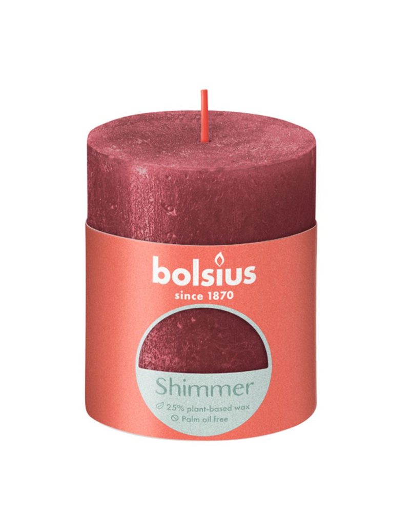 Bolsius Rustiek stompkaars Shimmer 80/68 - Red