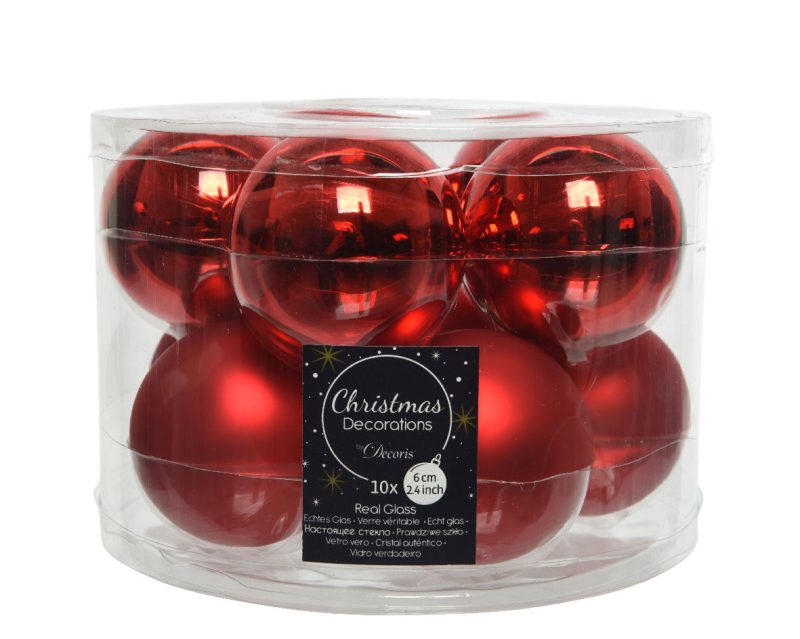 Kerstbal Glas 6.00cm 10 stuks - Rood