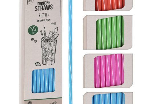Rietjes Assorti kleur streep PP 50 stuks Dia 6mm L 22cm