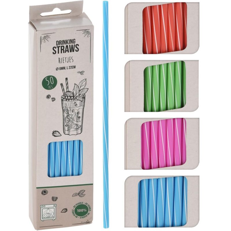 Rietjes Assorti kleur streep PP 50 stuks Dia 6mm L 22cm
