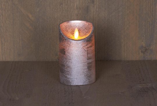 LED Kaars rustiek incl. timer - 7.50x12.50cm - Zilver