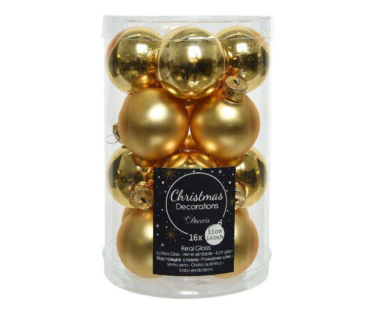 Kerstbal Glas 3.50cm 16 stuks - Goud