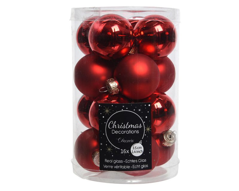 Kerstbal Glas 3.50cm 16 stuks - Rood