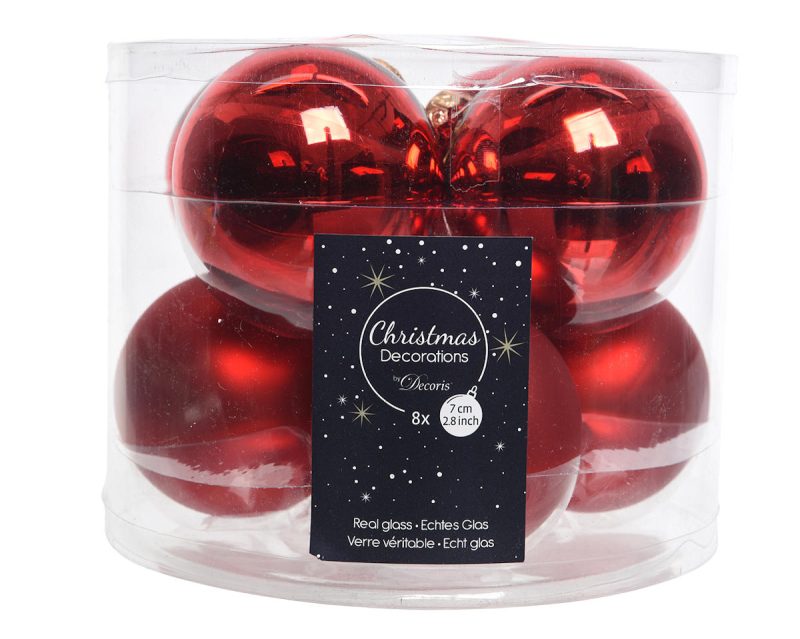 Kerstbal Glas 7.00cm 8 stuks - Rood