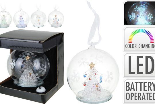 Kerstbal glas LED 10cm 4 assorti