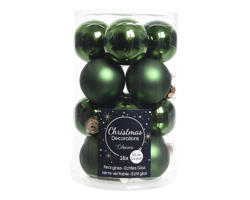 Kerstbal Glas 3.50cm 16 stuks - Groen