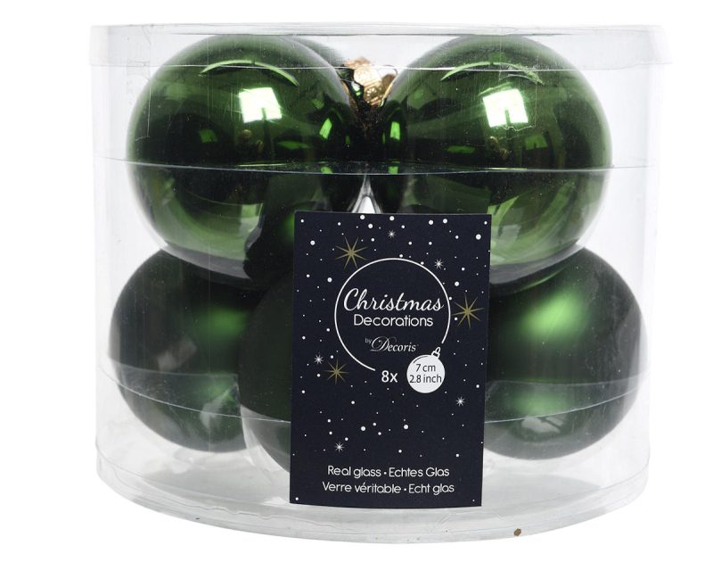 Kerstbal Glas 7.00cm 8 stuks - Groen