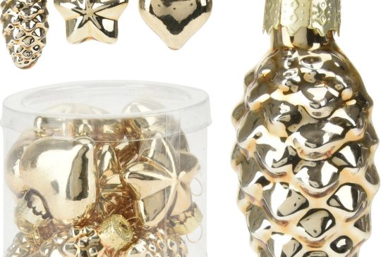 Kerstbal glas figuur 12 stuks assorti - Goud