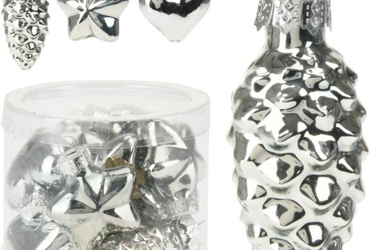 Kerstbal glas figuur 12 stuks assorti - Zilver