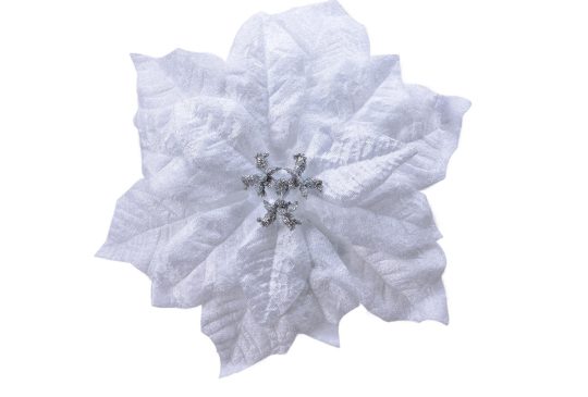 Bloem Poinsettia Velvet op clip 16cm - Wit