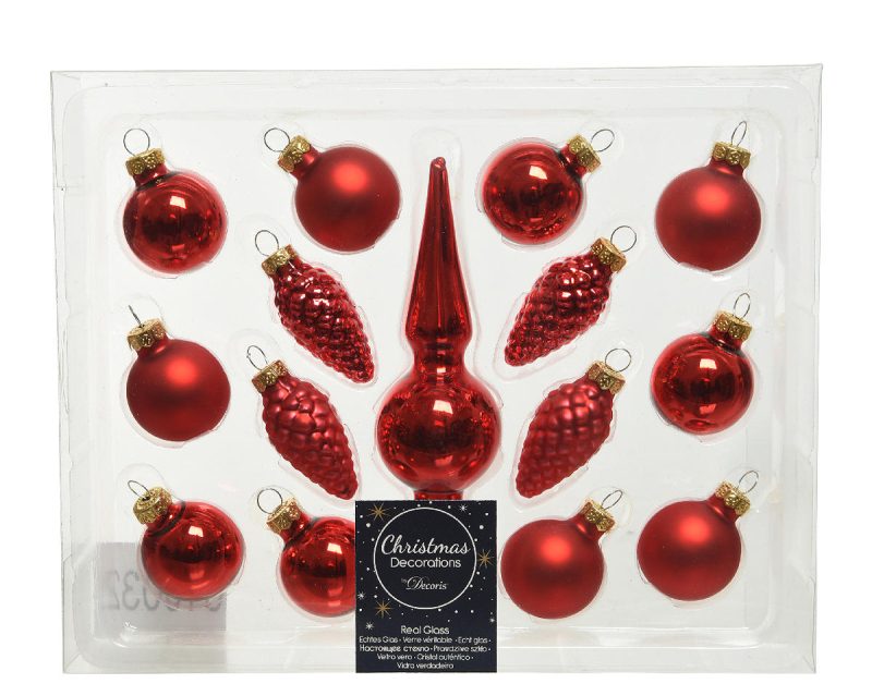 Kerstbal Glas mini set 15 stuks - Rood