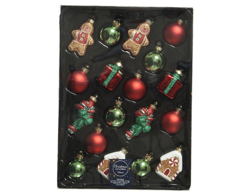 Kerstbal Glas Figuren 18 stuks - Rood/Groen