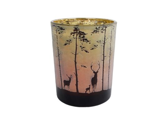 Theelicht Forest M groen/rood glas 10x10x12,5cm
