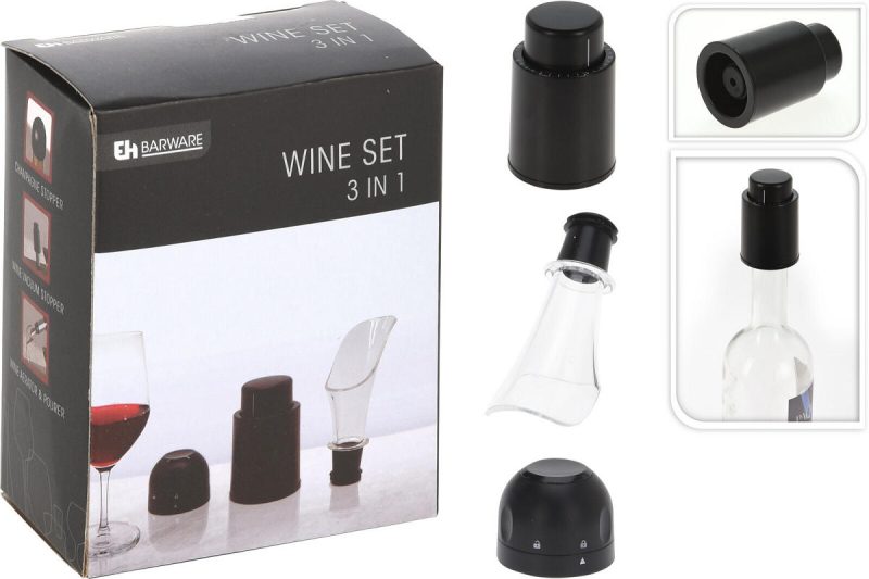 EH Barware Wijnset 3 stuks zwart