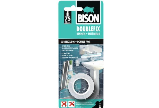 Bison Doublefix Binnen rol 1,5m x 19mm wit kaart