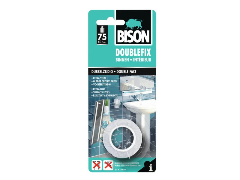 Bison Doublefix Binnen rol 1,5m x 19mm wit kaart