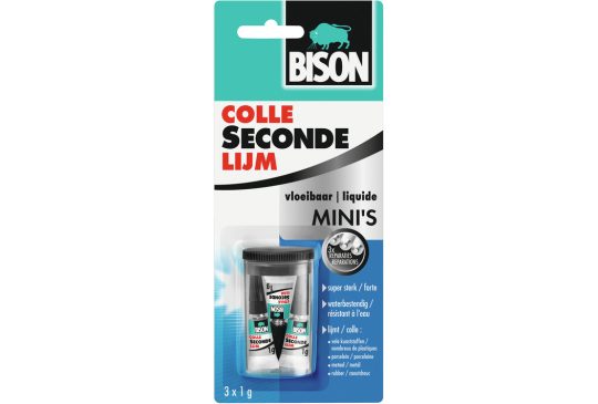 Bison Secondelijm Vloeibaar 3x1 g tube kaart