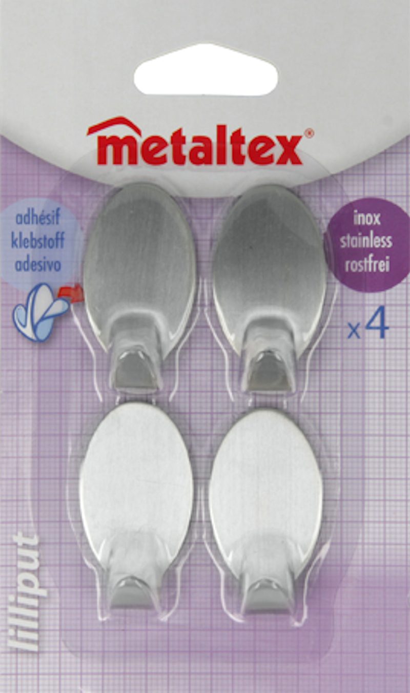 Metaltek plakhaak  ovaal 4 stuks - chroom