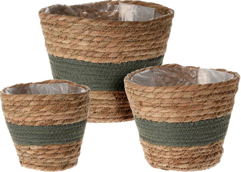 Bloempot natural rope set 3 stuks - donker groen