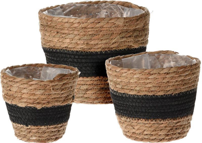 Bloempot natural rope set 3 stuks - zwart